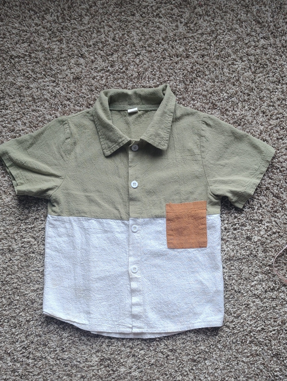 Colorblock Short-Sleeve Shirt with Pocket - Olive, White & Tan (Cotton)